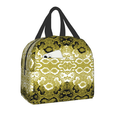 Snake Skin Print Insulated τσάντα μεσημεριανού γεύματος για γυναίκες Αδιάβροχο Snakeskin Animal Texture Thermal Cooler Bento Box Office Work School