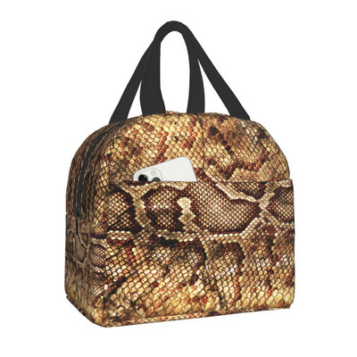 Snake Skin Print Insulated τσάντα μεσημεριανού γεύματος για γυναίκες Αδιάβροχο Snakeskin Animal Texture Thermal Cooler Bento Box Office Work School