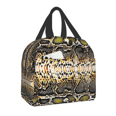 Snake Skin Print Insulated τσάντα μεσημεριανού γεύματος για γυναίκες Αδιάβροχο Snakeskin Animal Texture Thermal Cooler Bento Box Office Work School