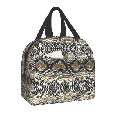 Snake Skin Print Insulated τσάντα μεσημεριανού γεύματος για γυναίκες Αδιάβροχο Snakeskin Animal Texture Thermal Cooler Bento Box Office Work School