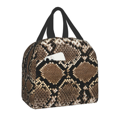 Snake Skin Print Insulated τσάντα μεσημεριανού γεύματος για γυναίκες Αδιάβροχο Snakeskin Animal Texture Thermal Cooler Bento Box Office Work School