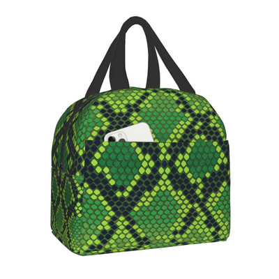 Snake Skin Print Insulated τσάντα μεσημεριανού γεύματος για γυναίκες Αδιάβροχο Snakeskin Animal Texture Thermal Cooler Bento Box Office Work School