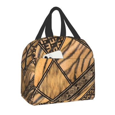 Ethnic Geometric Leopard Print Insolated τσάντα μεσημεριανού γεύματος για γυναίκες Παιδικό σχολείο Δέρμα ζώων Cooler Thermal Lunch Tote Camping Travel