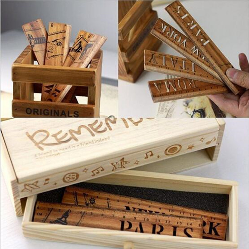 1 KOM Retro europsko šuplje drveno ravnalo Alat za mjerenje Školski uredski pribor Escolar