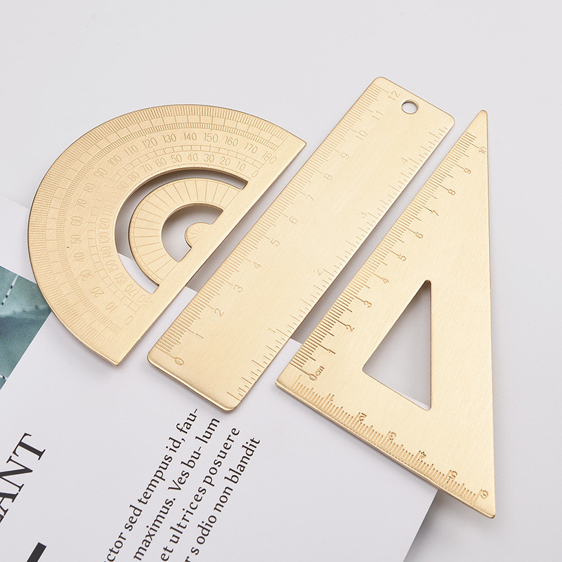 Retro stil Metalno mesingano ravno ravnalo za učenike Trokutno ravnalo Kutomjer Uredski materijal Mjerni pribor Školski pribor