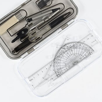 003 Metal Compass Set 8 In1School Μαθητικές πυξίδες με γόμα Lead Box Ruler Math Geometry Compasses for DrawingMeasuring Tool