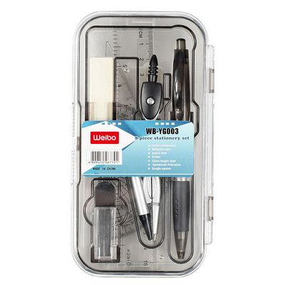 003 fém iránytű 8 In1School tanulói iránytű radír vezetékdoboz vonalzóval Matematikai geometriai iránytű rajzhoz, mérőeszköz