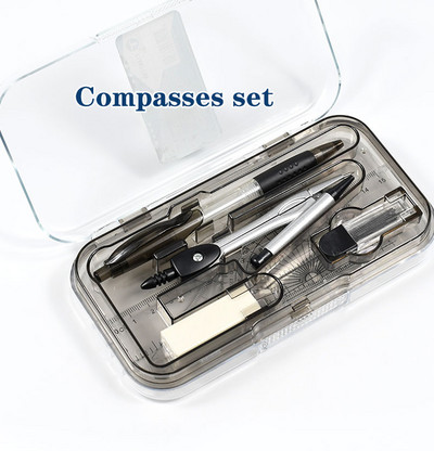 003 Metal Compass Set 8 In1School Μαθητικές πυξίδες με γόμα Lead Box Ruler Math Geometry Compasses for DrawingMeasuring Tool