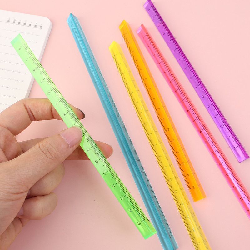 15 cm/20 cm värviline läbipaistev kolmemõõtmeline kolmnurkne skaala joonlaud, täpne mõõtmine statsionaarsed joonlauad koolitarbed