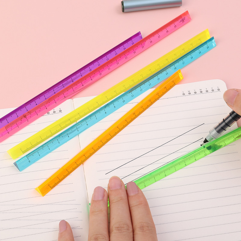 15 cm/20 cm värviline läbipaistev kolmemõõtmeline kolmnurkne skaala joonlaud, täpne mõõtmine statsionaarsed joonlauad koolitarbed