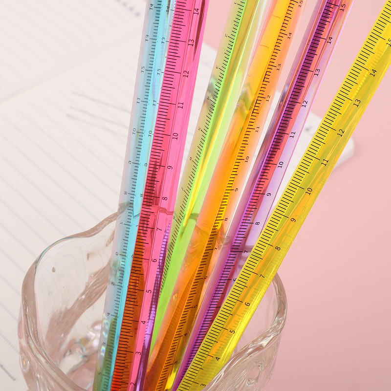 15 cm/20 cm värviline läbipaistev kolmemõõtmeline kolmnurkne skaala joonlaud, täpne mõõtmine statsionaarsed joonlauad koolitarbed