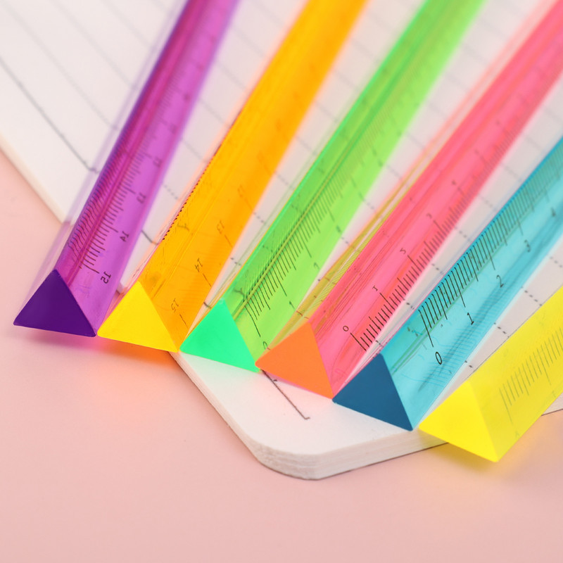 15 cm/20 cm värviline läbipaistev kolmemõõtmeline kolmnurkne skaala joonlaud, täpne mõõtmine statsionaarsed joonlauad koolitarbed