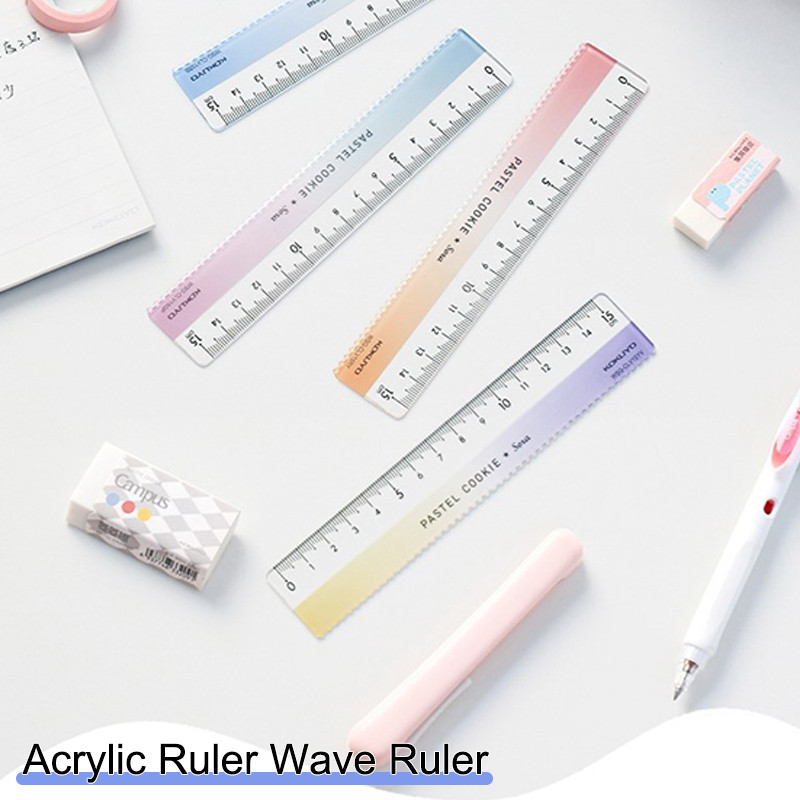 Lihtne läbipaistev akrüüljoonlaud Sirge joonlaud lainejoon Värviline vooder Joonistustööriistad Armsad kirjatarvete joonistamine Kontoritarbed