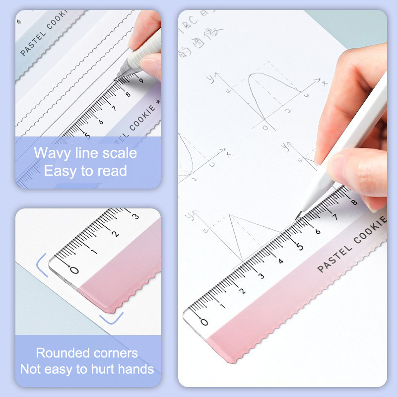 Lihtne läbipaistev akrüüljoonlaud Sirge joonlaud lainejoon Värviline vooder Joonistustööriistad Armsad kirjatarvete joonistamine Kontoritarbed