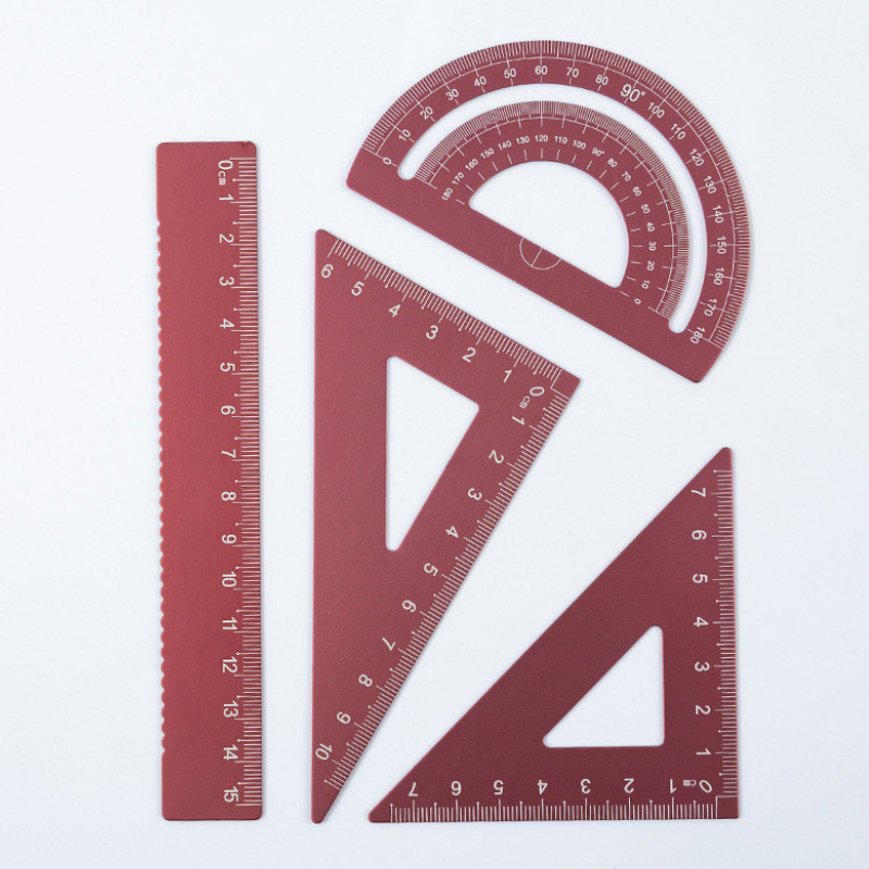 Aukštos kokybės žalvario, iš aliuminio lydinio liniuotės rinkinys Matematinis kampo matavimo matuoklis mokiniams Mokykliniai mokomieji matavimo įrankiai