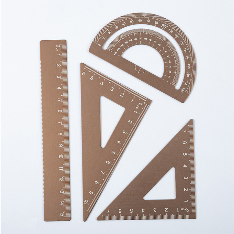 Aukštos kokybės žalvario, iš aliuminio lydinio liniuotės rinkinys Matematinis kampo matavimo matuoklis mokiniams Mokykliniai mokomieji matavimo įrankiai