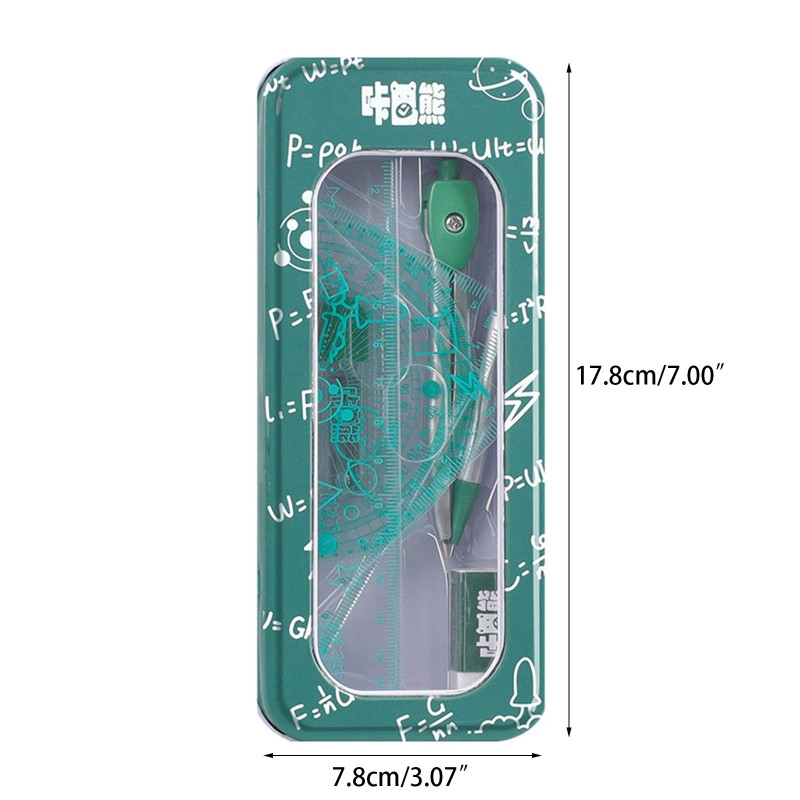8 tk matemaatika geomeetria komplekt koos joonlaudadega kraadiklaasi kompassi kustutuskummide täitematerjalide ja metallkarbiga koolitarbed joonistamiseks ja joonistamiseks