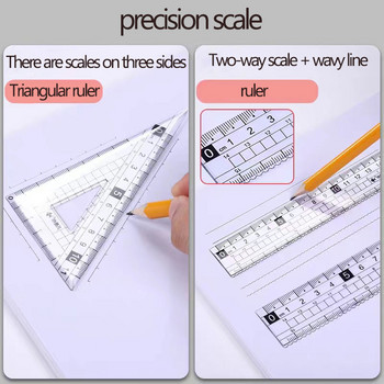 7Pcs Ruler Set Math Drawing Tool Kawaii Geometric Drawing Eraser Компаси Учен комплект Компас Комплект ученически пособия Канцеларски материали