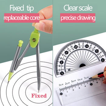 7Pcs Ruler Set Math Drawing Tool Kawaii Geometric Drawing Eraser Компаси Учен комплект Компас Комплект ученически пособия Канцеларски материали