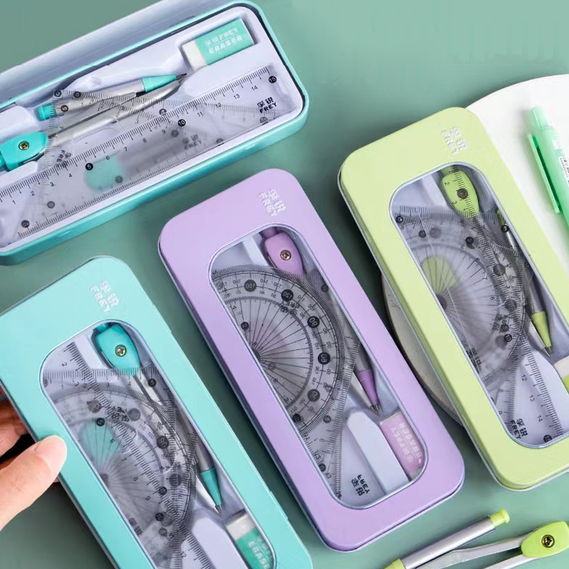 7 gab./komplekts Matemātiskie lineālu komplekts Daudzfunkcionāls profesionāls kompass Lineāls Zīmēšanas rīki Skolas piederumi Skolēniem Kancelejas preces
