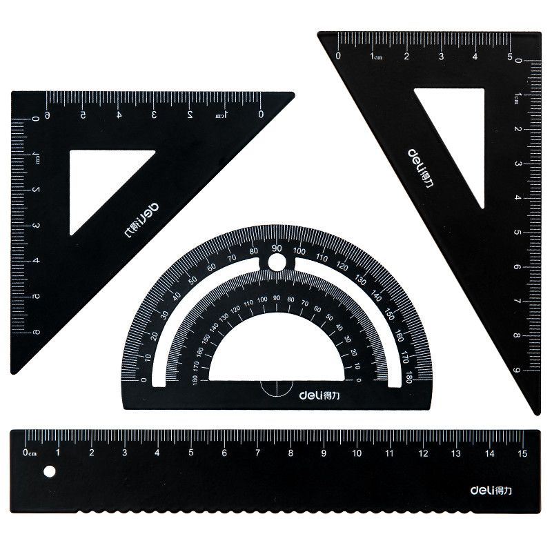 Set de rigle din aluminiu DELI Măsurarea desenelor riglă triunghiulară dreptar Protractor Material pentru desenare Set de rigle pentru geometrie