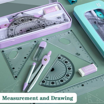 7 бр./лот Набор от линийки Kawaii Geometric Drawing Eraser Kit Back To School Математически компас Комплект Офис Училищни пособия 2022 г. Канцеларски материали