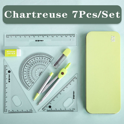 Set de rigle de 7 bucăți/lot Kawaii Kit de șters pentru desen geometric pentru întoarcere la școală Set busolă matematică Rechizite școlare de birou 2022 Papetarie