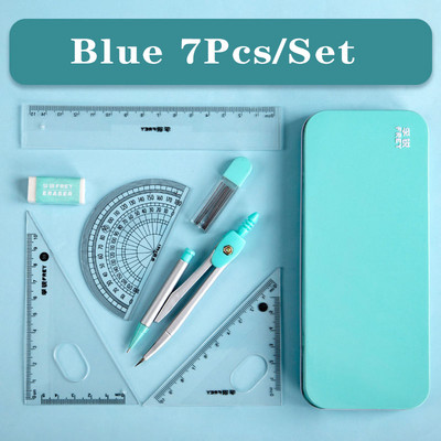Set de rigle de 7 bucăți/lot Kawaii Kit de șters pentru desen geometric pentru întoarcere la școală Set busolă matematică Rechizite școlare de birou 2022 Papetarie