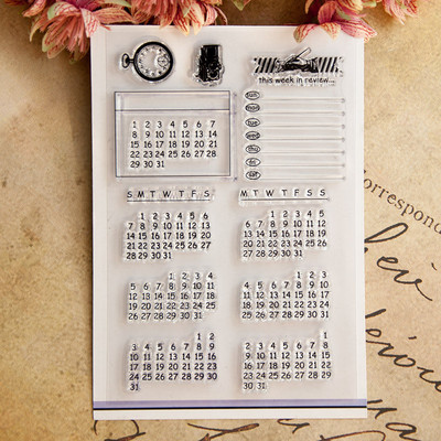 Календар Прозрачен силиконов печат JunkJournal Месец Седмичен план Гумен печат за канцеларски материали за скрапбукинг DIY Craft Стандартен печат