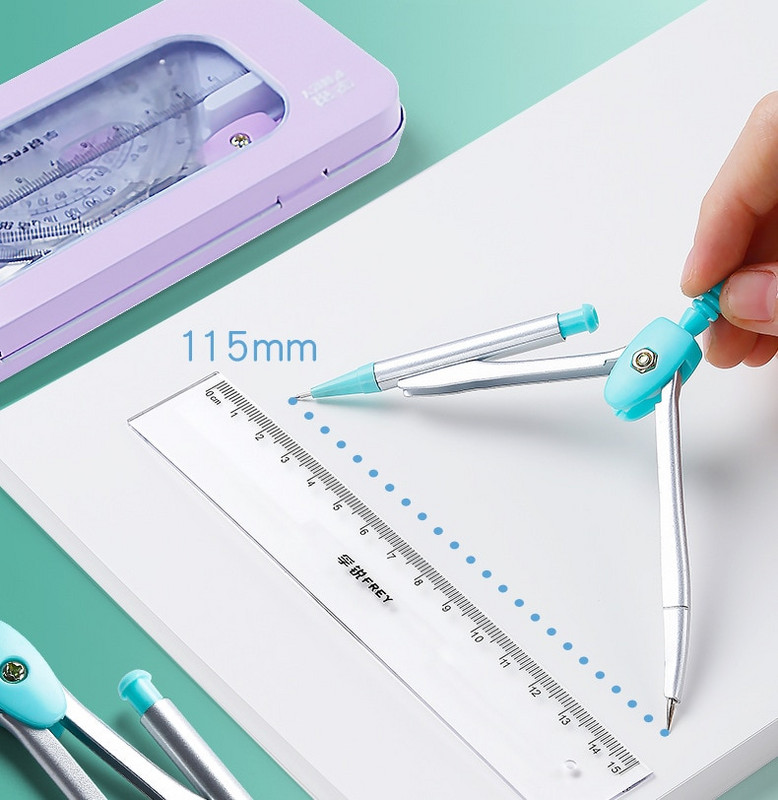 Plavi šestar, ravnalo, alati za učenje, 7-dijelni set za crtanje iz matematike za učenike