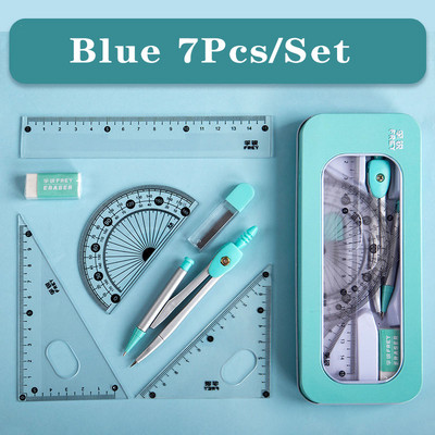 7 τμχ Μαθηματικό σετ Kawaii geometric Ruler Compass Σχολικά προμήθειες 2022 Cute Student Architecture Math Drawing Χαρτικά