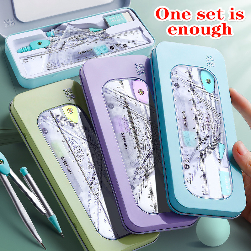 7 τμχ Μαθηματικό σετ Kawaii geometric Ruler Compass Σχολικά προμήθειες 2022 Cute Student Architecture Math Drawing Χαρτικά