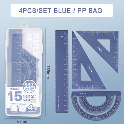 4Pcs/Set Aluminijski set ravnala Metal/plastika/meka geometrija Matematika Crtanje Šestar Uredska ravnala Matematička ravnala za školu