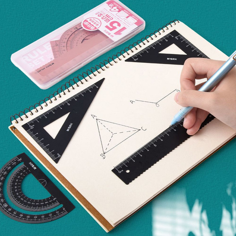 4Pcs/Set Aluminijski set ravnala Metal/plastika/meka geometrija Matematika Crtanje Šestar Uredska ravnala Matematička ravnala za školu