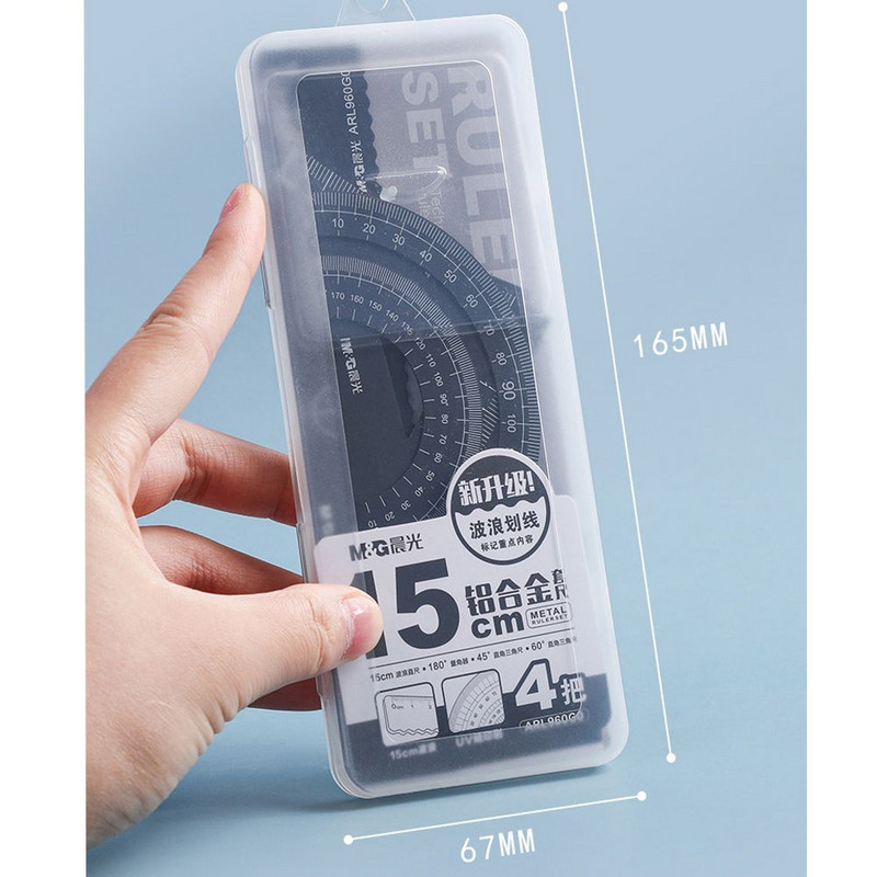 4Pcs/Set Aluminijski set ravnala Metal/plastika/meka geometrija Matematika Crtanje Šestar Uredska ravnala Matematička ravnala za školu