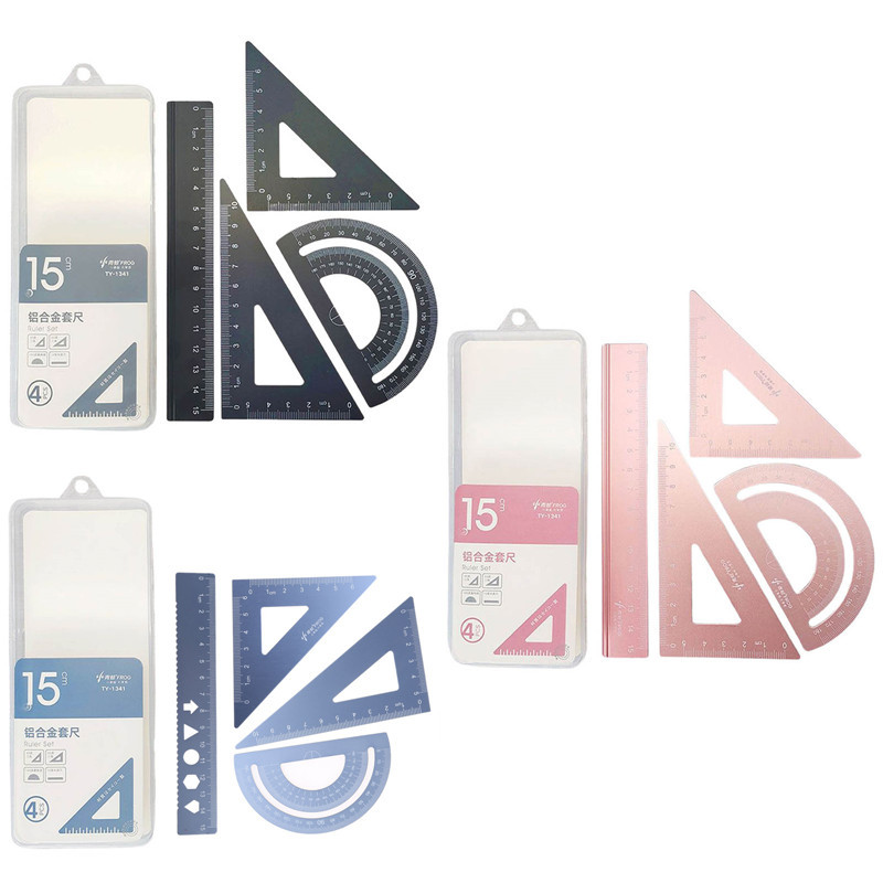 4-ühes metallist joonlauaga kirjatarvete komplekt alumiiniumsulamist multifunktsionaalne kombineeritud joonlaud kolmnurga nurgamõõturi sulami joonis
