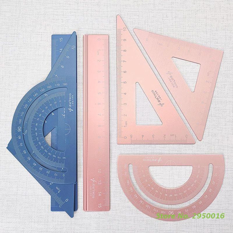 4-ühes metallist joonlauaga kirjatarvete komplekt alumiiniumsulamist multifunktsionaalne kombineeritud joonlaud kolmnurga nurgamõõturi sulami joonis