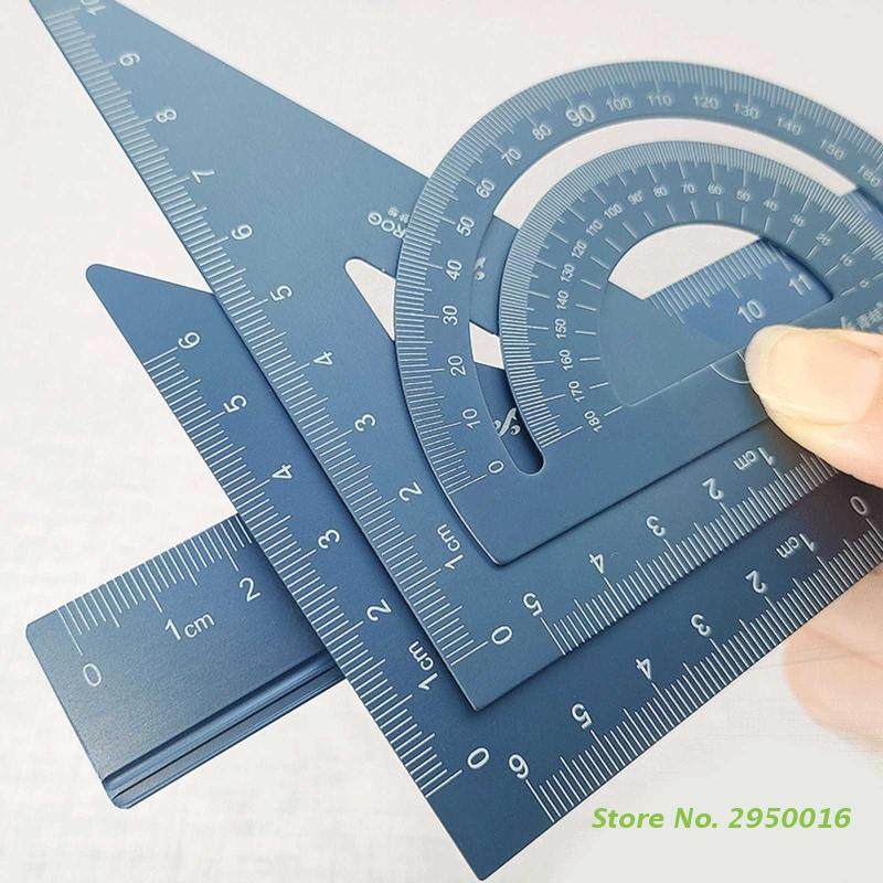 4-ühes metallist joonlauaga kirjatarvete komplekt alumiiniumsulamist multifunktsionaalne kombineeritud joonlaud kolmnurga nurgamõõturi sulami joonis