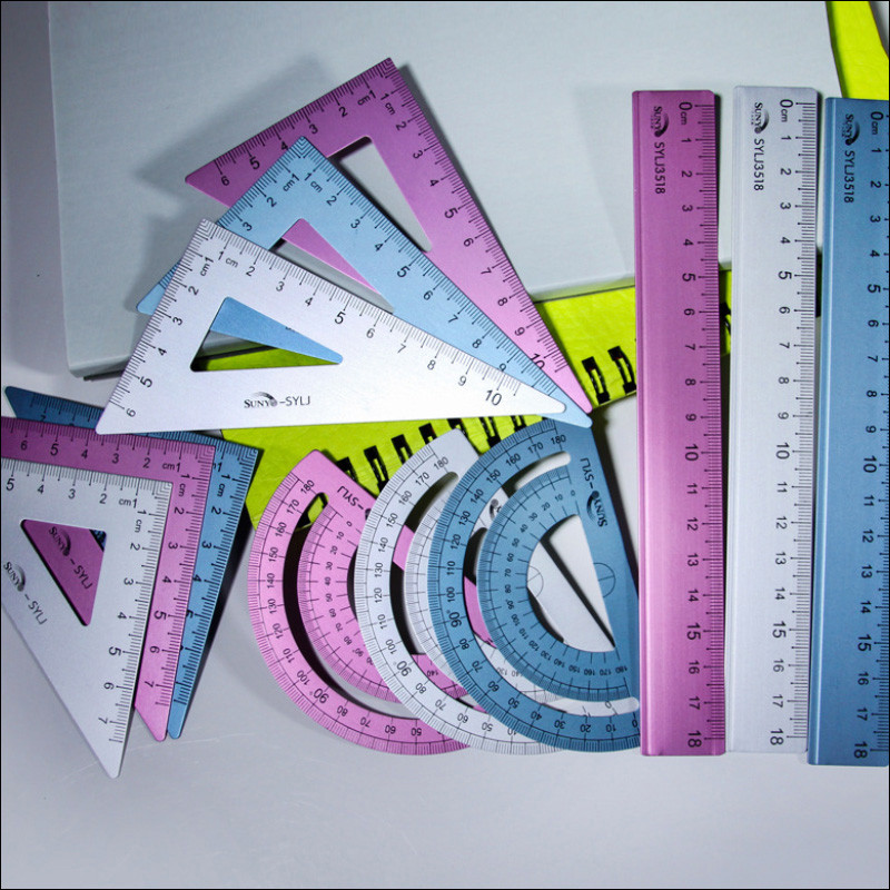 4 tk / komplekt alumiiniumist joonlaua komplekt metallist täisnurkne kolmnurk joonlaud geomeetria matemaatika joonistamine kirjatarbed kooliõpilase kingitus