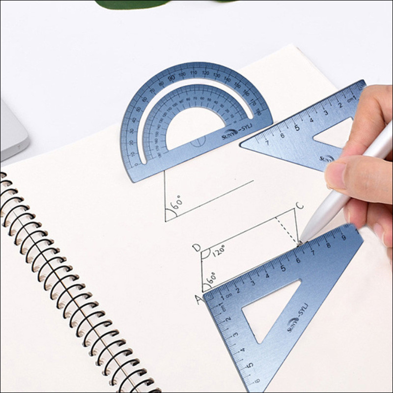 4 tk / komplekt alumiiniumist joonlaua komplekt metallist täisnurkne kolmnurk joonlaud geomeetria matemaatika joonistamine kirjatarbed kooliõpilase kingitus