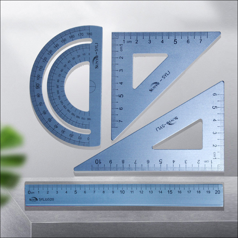 4 tk / komplekt alumiiniumist joonlaua komplekt metallist täisnurkne kolmnurk joonlaud geomeetria matemaatika joonistamine kirjatarbed kooliõpilase kingitus