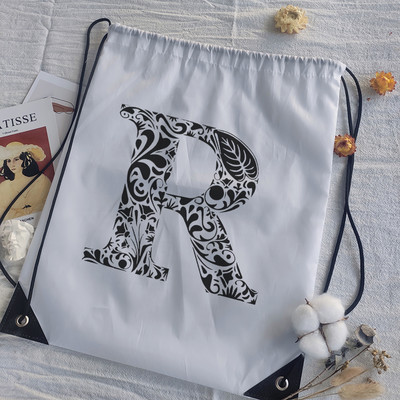 Genți cu șnur Imprimare cu alfabet grafic negru Femei Geantă yoga Bărbați Genți sport Genți pentru desen Alb Personalizează Geantă de baschet