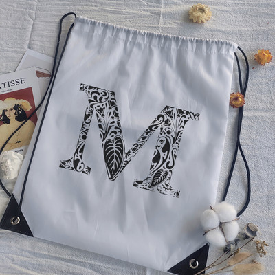 Genți cu șnur Imprimare cu alfabet grafic negru Femei Geantă yoga Bărbați Genți sport Genți pentru desen Alb Personalizează Geantă de baschet