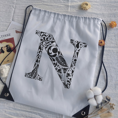 Genți cu șnur Imprimare cu alfabet grafic negru Femei Geantă yoga Bărbați Genți sport Genți pentru desen Alb Personalizează Geantă de baschet