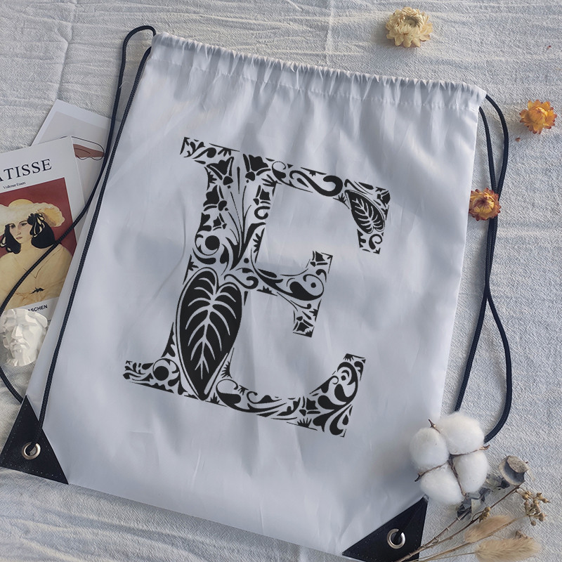 Genți cu șnur Imprimare cu alfabet grafic negru Femei Geantă yoga Bărbați Genți sport Genți pentru desen Alb Personalizează Geantă de baschet