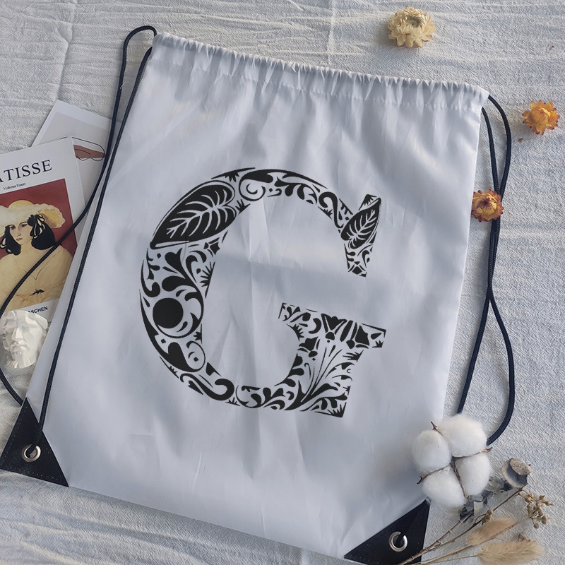 Genți cu șnur Imprimare cu alfabet grafic negru Femei Geantă yoga Bărbați Genți sport Genți pentru desen Alb Personalizează Geantă de baschet