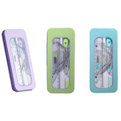 Set de 7 bucăți Kit de papetărie pentru studenți, școală, riglă triunghiulară, busole, gumă, creion, reumplere, cutie de măsurare cadou violet