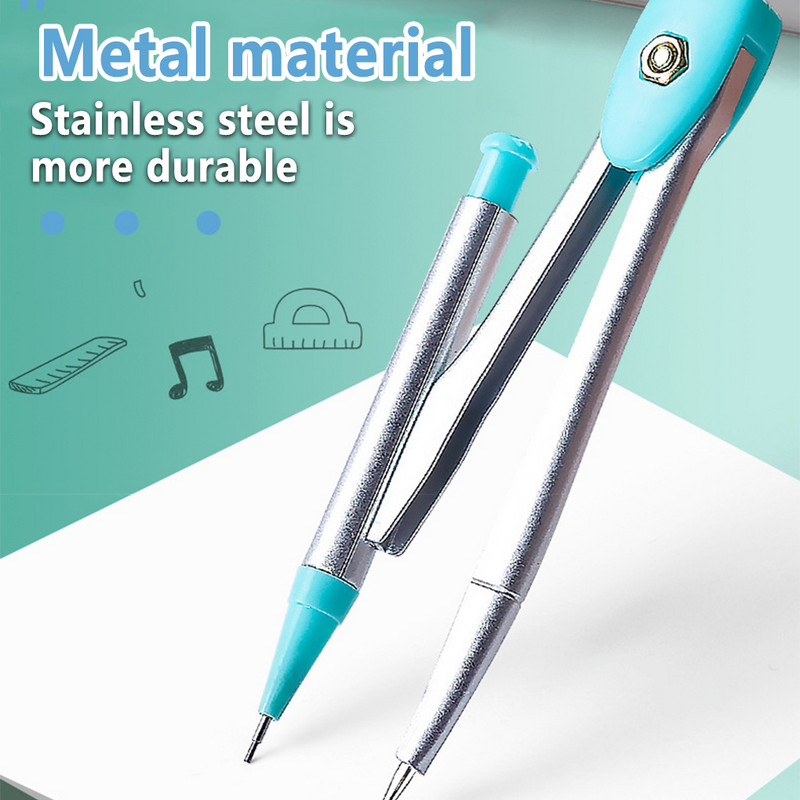 Set de 7 bucăți Kit de papetărie pentru studenți, școală, riglă triunghiulară, busole, gumă, creion, reumplere, cutie de măsurare cadou violet