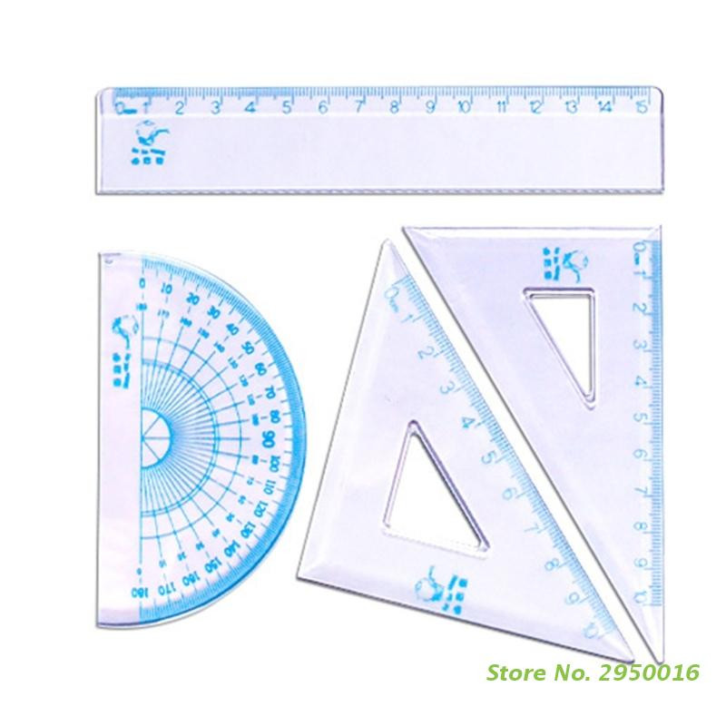 4Pcs/set Prozirna ravnala za crtanje Set alata za crtanje precizne geometrije uključuje ravno ravnalo Trokutasto ravnalo Kutomjer