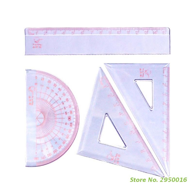 4Pcs/set Prozirna ravnala za crtanje Set alata za crtanje precizne geometrije uključuje ravno ravnalo Trokutasto ravnalo Kutomjer